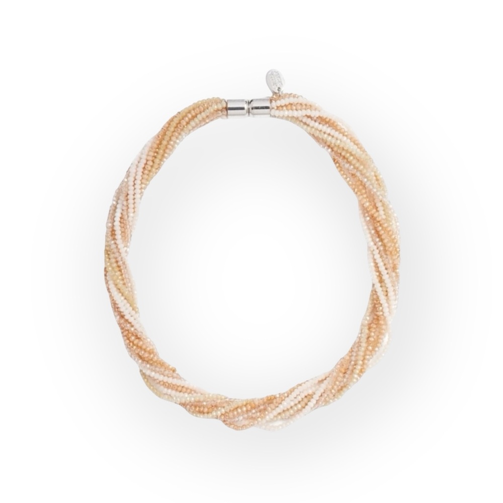 new Stella + Ruby ❃ Multi Strand Glass Bead Necklace ❃ Silver Cashmere Champagne - Picture 4 of 16